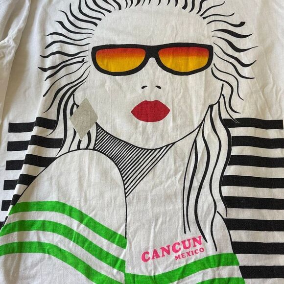 Vtg 1980s/90s Cancun t shirt XL woman sunglasses Neon Beach SIng Stitch Mariachi - Picture 7 of 10
